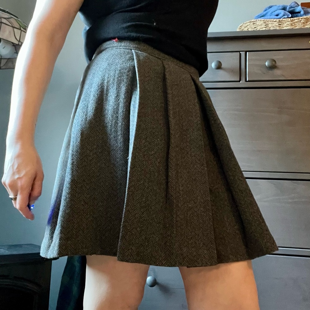 Charcoal herringbone wool skirt